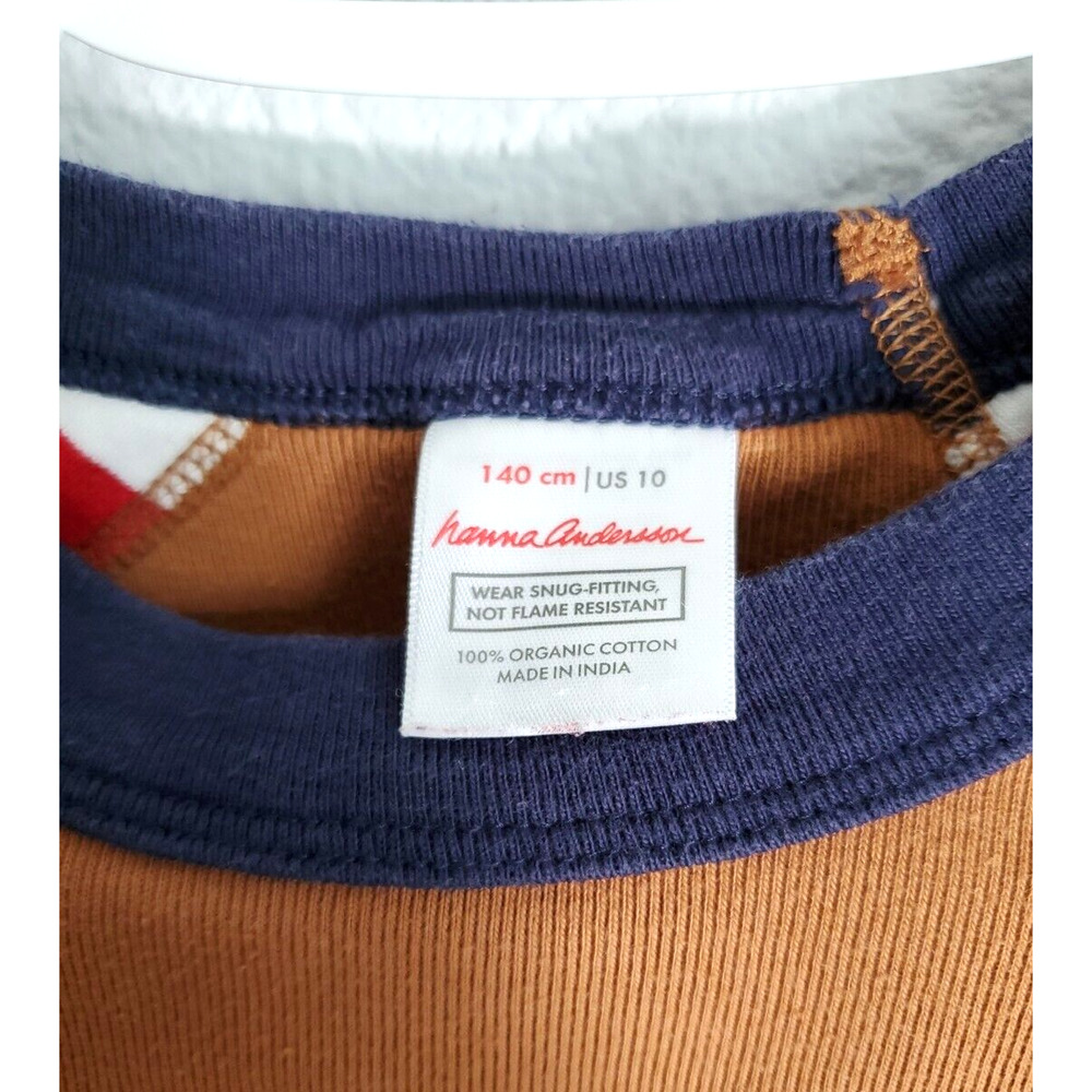 Hanna Andersson Pajama Set Kid 140 US 10 Holiday Deer Long John Red White Stripe - Picture 12 of 14